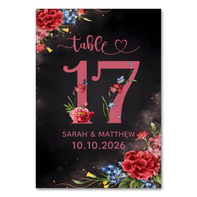 Blush Floral Wedding Table Number 17 Card Bordsnummer (Framsidan)