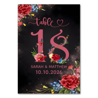 Blush Floral Wedding Table Number 18 Card Bordsnummer