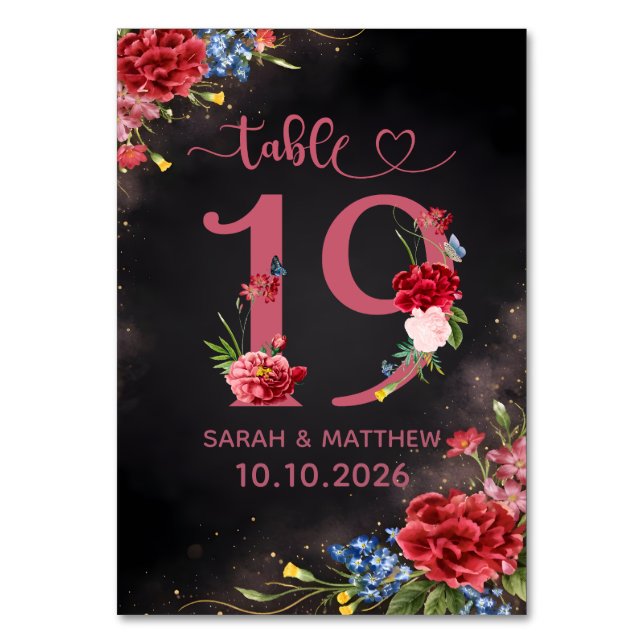 Blush Floral Wedding Table Number 19 Card Bordsnummer (Framsidan)