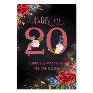 Blush Floral Wedding Table Number 20 Card Bordsnummer