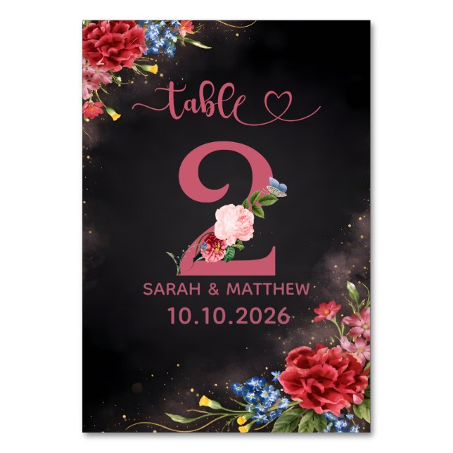 Blush Floral Wedding Table Number 2 Card Bordsnummer (Framsidan)