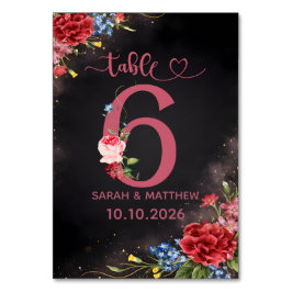 Blush Floral Wedding Table Number  6 Card Bordsnummer