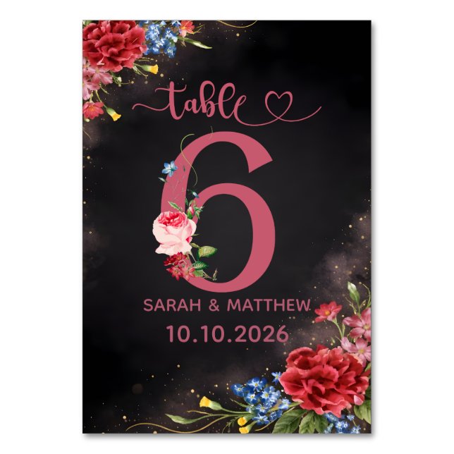 Blush Floral Wedding Table Number  6 Card Bordsnummer (Framsidan)