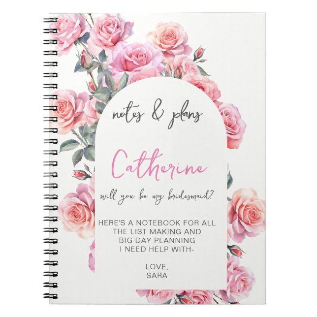 Blush floral will you be my bridesmaid notebook anteckningsbok (Framsidan)