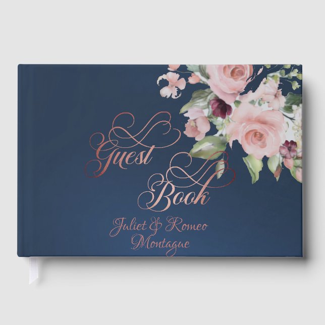 Blush Floral & Wreath - Blue/Rose Gold Gästböcker (Framsida)