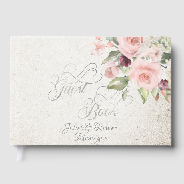 Blush Floral & Wreath - Cream/Silver Gästböcker (Framsida)