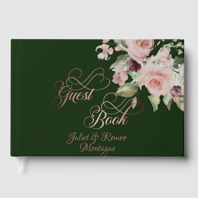 Blush Floral & Wreath - Emerald/Rose Gold Gästböcker (Framsida)