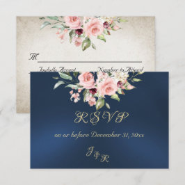 Blush Floral & Wreath RSVP - Blue OSA Kort