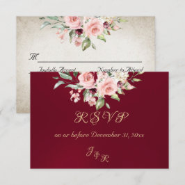 Blush Floral & Wreath RSVP - Burgundy OSA Kort