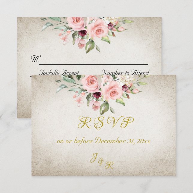 Blush Floral & Wreath RSVP - Cream OSA Kort (Fram/baksida)