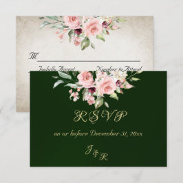 Blush Floral & Wreath RSVP - Emerald OSA Kort