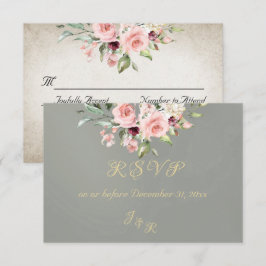 Blush Floral & Wreath RSVP - Sage OSA Kort