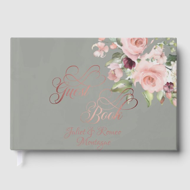 Blush Floral & Wreath - Sage/Rose Gold Gästböcker (Framsida)