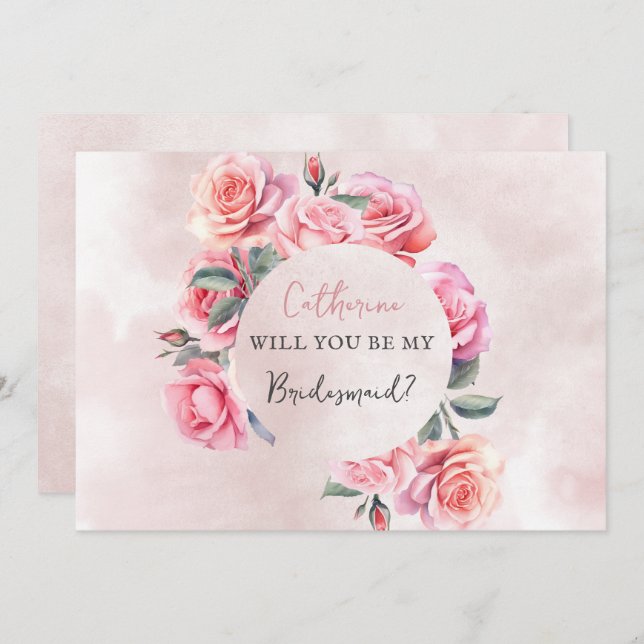 Blush Floral Wreath Will You Be My Bridesmaid Inbjudningar (Fram/baksida)