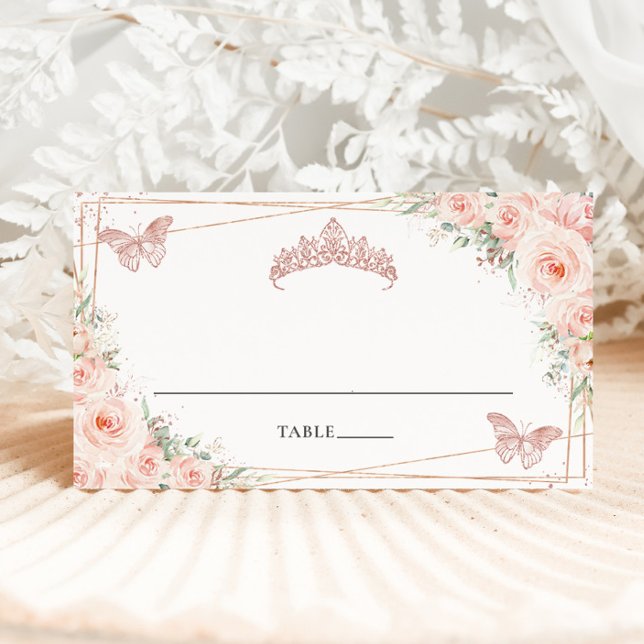 Blush Florala Fjärilar Quinceanera 16-årsdag Placeringskort (Skapare uppladdad)