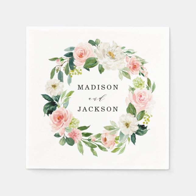 Blush Florals | Personlig Bröllopspresent Pappersservett (Framsidan)