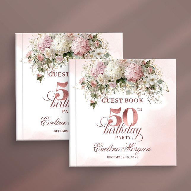 Blush Flowers and Gold 50th Birthday Guestbook Gästböcker (Blush Flowers and Gold 50th Birthday Guestbook)