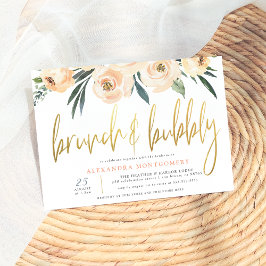 Blush Flowers Gold Brunch & Bubbly Bröllopsdusch Inbjudningar