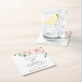 Blush Flowers, Pink Flowers, Greenery, Birthday Underlägg Papper Kvadrat