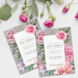 Blush Garden Romantic Floral Wedding Invitation Vykort