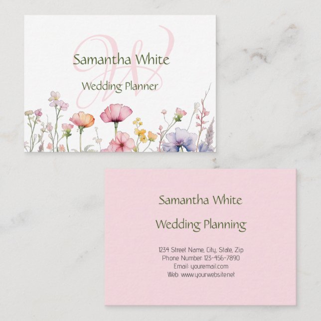 Blush Garden Watercolor Personalized Stationery Visitkort (Fram/baksida)