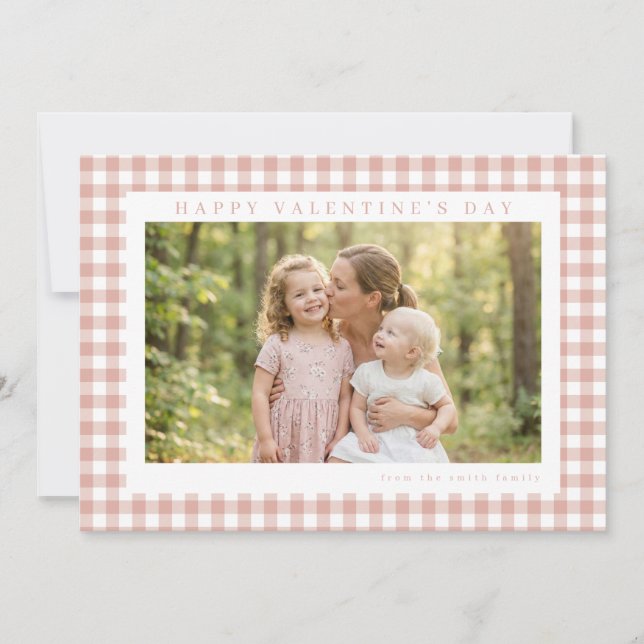 Blush Gingham Alla hjärtans dags-foto Julkort (Framsida)