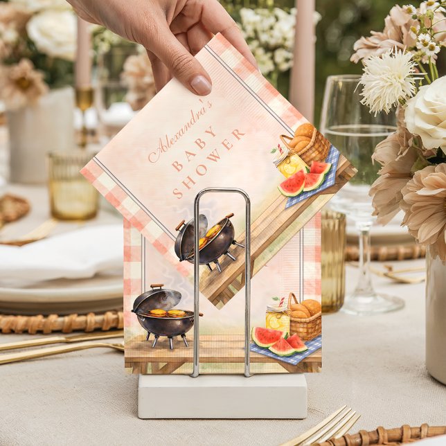 Blush Gingham Baby Q Baby Shower Pappersservett (Skapare uppladdad)