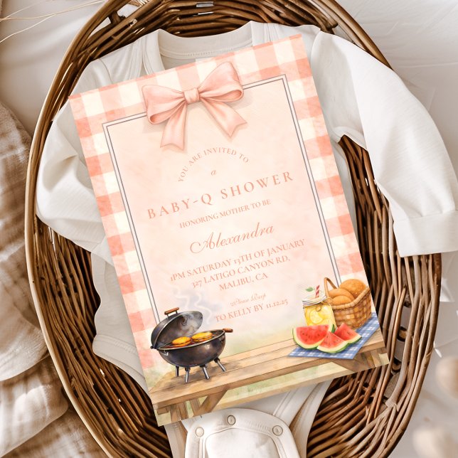 Blush Gingham Baby Q Barnkalas Inbjudningar (Skapare uppladdad)