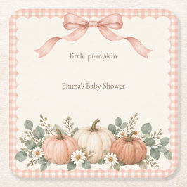 Blush Gingham Liten Pumpa Bebis Shower Underlägg Papper Kvadrat