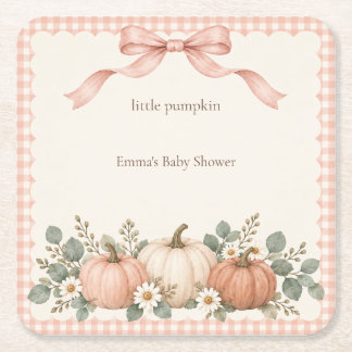 Blush Gingham Liten Pumpa Bebis Shower Underlägg Papper Kvadrat