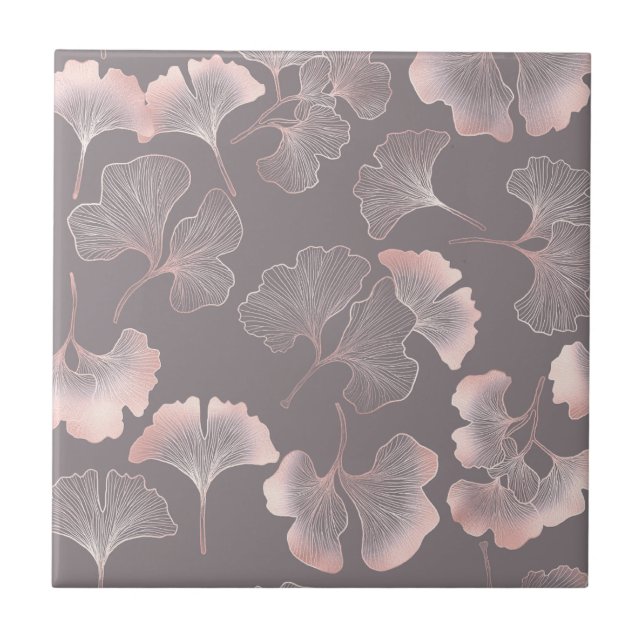 Blush Ginkgo Luxe – Gold Botanical on Black (5) Kakelplatta (Framsidan)