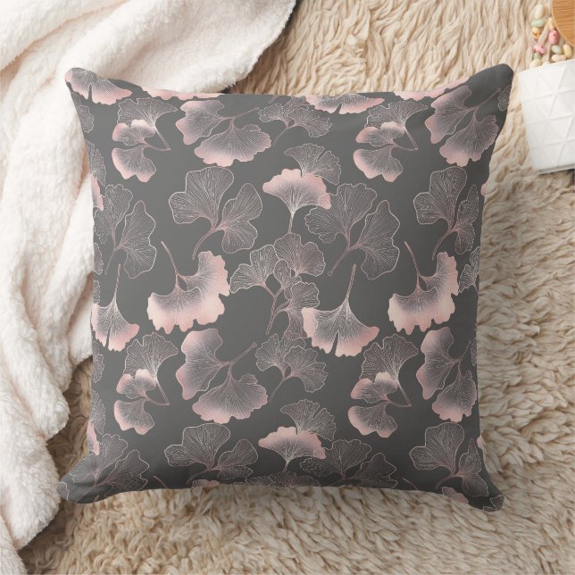 Blush Ginkgo Luxe – Guld Botanisk på Svart (10) Kudde (Filt)