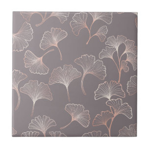 Blush Ginkgo Luxe – Guld Botanisk på Svart (3) Kakelplatta