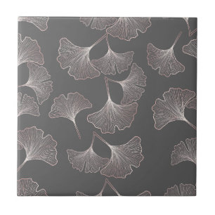 Blush Ginkgo Luxe – Guld Botanisk på Svart (4) Kakelplatta