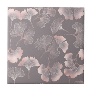 Blush Ginkgo Luxe – Guld Botanisk på Svart (5) Kakelplatta