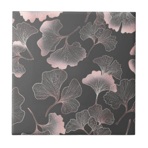 Blush Ginkgo Luxe – Guld Botanisk på Svart (7) Kakelplatta