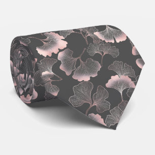 Blush Ginkgo Luxe – Guld Botanisk på Svart (7) Slips
