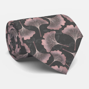 Blush Ginkgo Luxe – Guld Botanisk på Svart (9) Slips