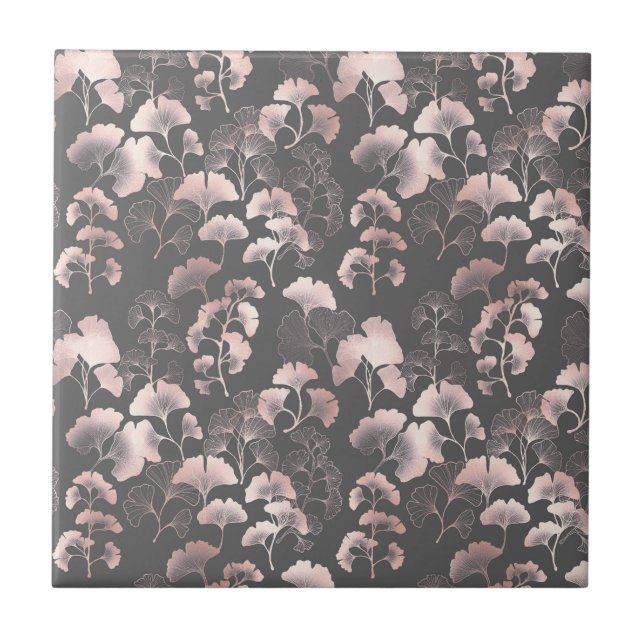 Blush Ginkgo Luxe – Guld Botanisk på Svart Kakelplatta (Framsidan)