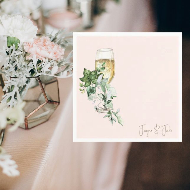 Blush Glass of Champagne Personalized Cocktail Pappersservett (Skapare uppladdad)