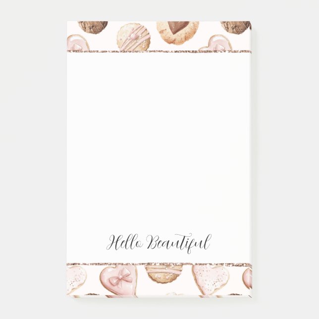 Blush Glitter Pink Cream Brown Hearts Treats Post-it Block (Framsida)