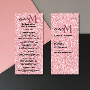 Blush Glitter Skönhetssalong Prislista Monogram Reklamkort