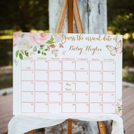 Blush gold butterfly Guess the due Date calendar Poster