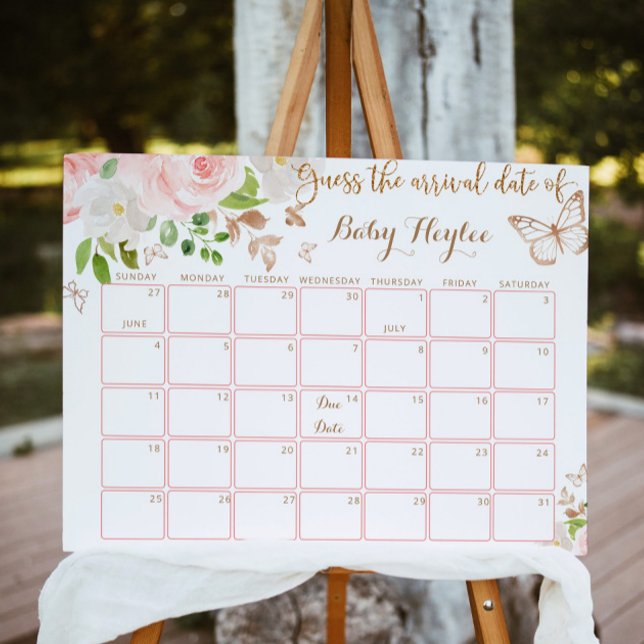 Blush gold butterfly Guess the due Date calendar Poster (Skapare uppladdad)