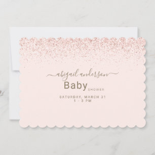 Blush & Gold Glam Glitter Bebis Bjudning Scalloped Inbjudningar