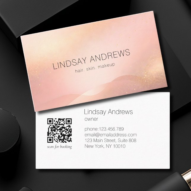 Blush Gold Glow Gradient Salon QR Code Visitkort (Blush Gold Glow Gradient Salon QR Code Business Card)