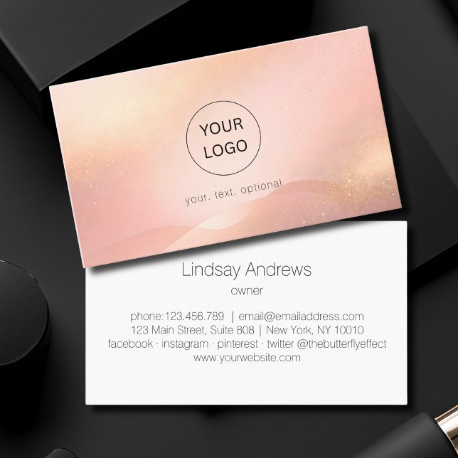 Blush Gold Glow Logotyp Salong  Visitkort (Blush Gold Glow Logo Salon Business Card)