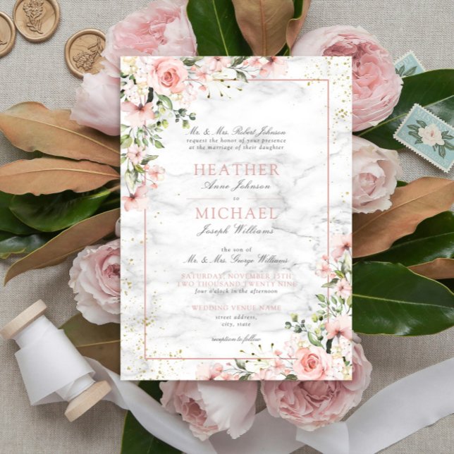 Blush Gold Greenery Dusty Pink Floral Wedding  Inbjudningar (Skapare uppladdad)