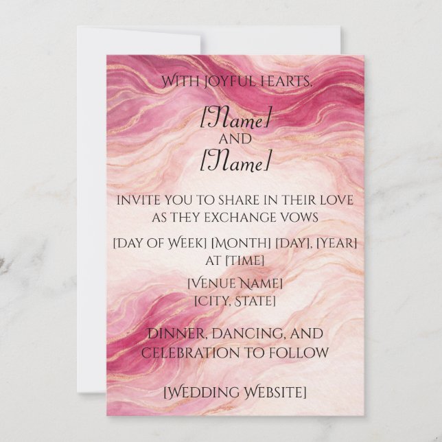 Blush & Gold Marble Wedding Invitation Inbjudningar (Framsida)