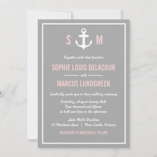 Blush & Grå Marin Bröllopsinbjudan Inbjudningar